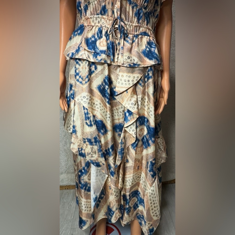 Ulla Johnson Blue and Cream Floral Ruffle Midi Dress - Picture 7 of 16